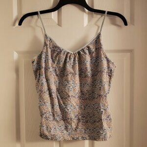 Old Navy Blue Floral Cami Tank V-Neck Perfect Fit Formfitting Spaghetti Strap XL